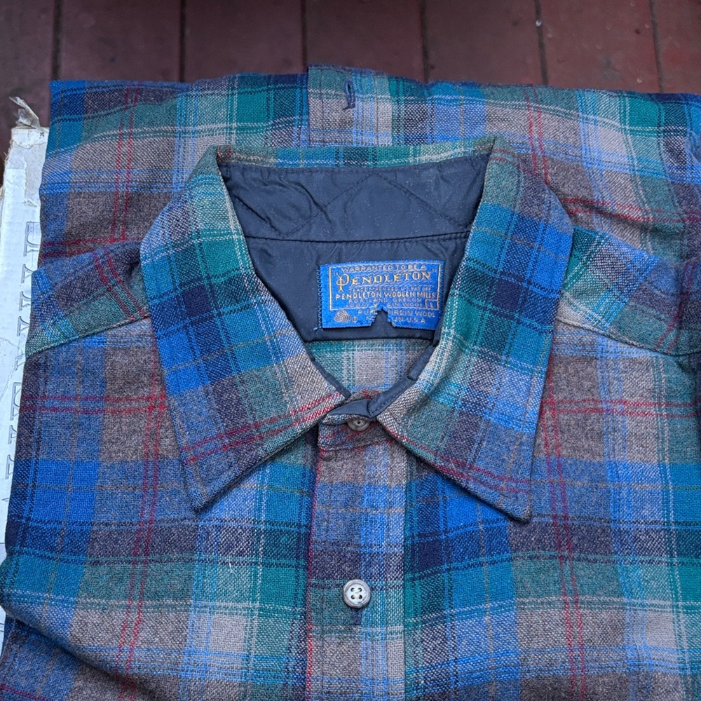 Pendleton Blue & Green Plaid Wool Button-Down Shirt